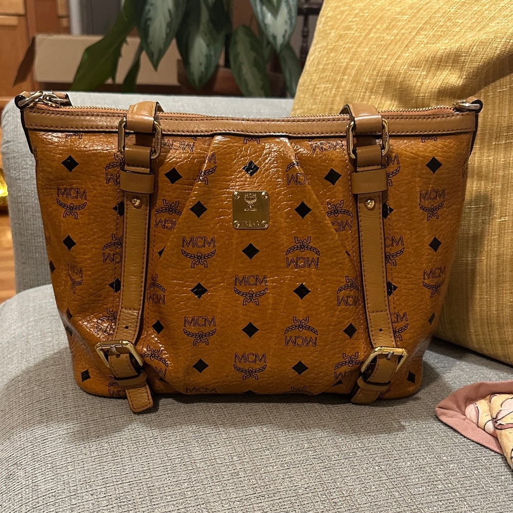 MCM Tan Visetos Shoulder Bag